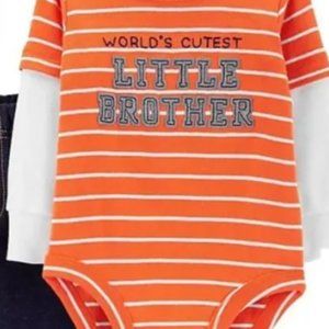Baby Boys Little Brother Bodysuit Size 9m One Piece 100% Cotton NWT